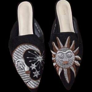 SHEIN Women's Black Embroidered Celestial Mules - Sun & Moon - 9.5